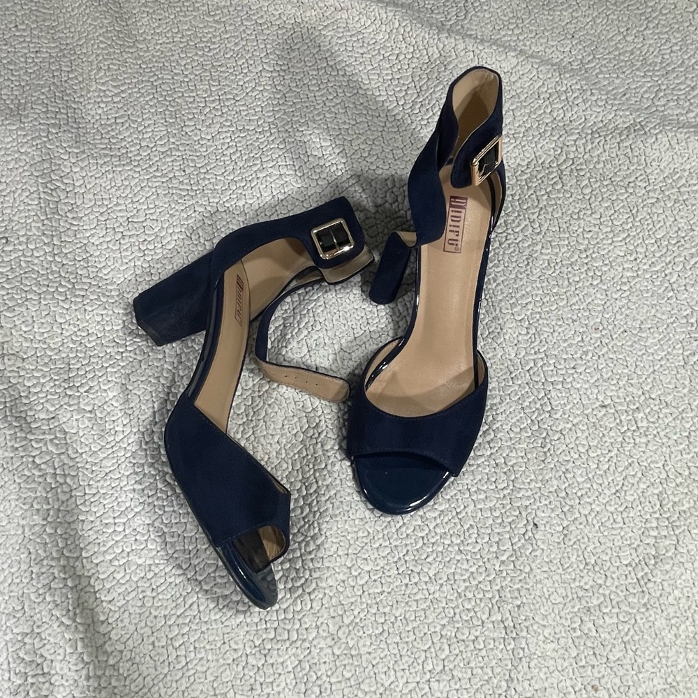 Navy and gold heels
